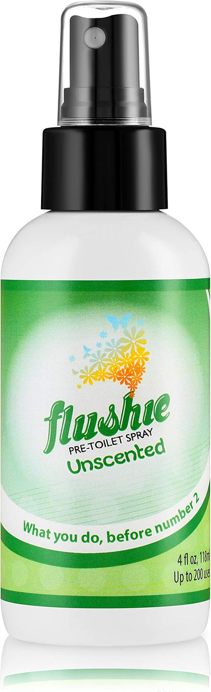 Flushie Pre-Toilet Spray for Poop Travel Size Toiletries Bathroom Spray for Poop Spray for Toilet Deodorizer Traveling Essentials Poop deodorizer Poop Odor eliminator 4oz (Assorted Mix, 4 Pack)