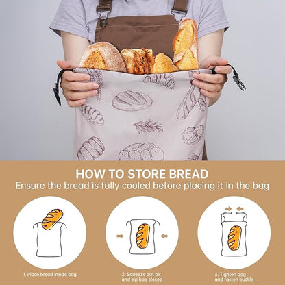 NiHome 2PCS Reusable Bread Storage Zipper Bags for Homemade Bread, 17"x12" Large Capacity Bags, Freezer Storage Zipper Bag, Double-Layer Protection with Waterproof & Oil-Resistant Lining