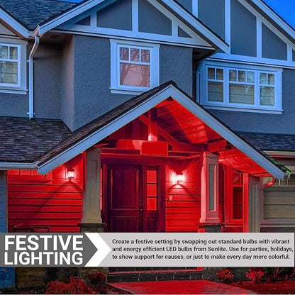 Sunlite 80148 LED A19 Colored Light Bulb, 3 Watts (25w Equivalent), E26 Medium Base, Non-Dimmable, UL Listed, Party Decoration, Holiday Lighting, 1 Count, Red