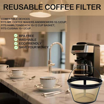 Blisshour Reusable Coffee Filter, fits Mr. Coffee 10-12 Cup Coffee Maker Coffee Filters for Mr Coffee Filter Basket (1 PCS)