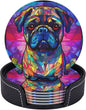 Pug Stained Dog Breed Glass Art Leather Drinks Coasters