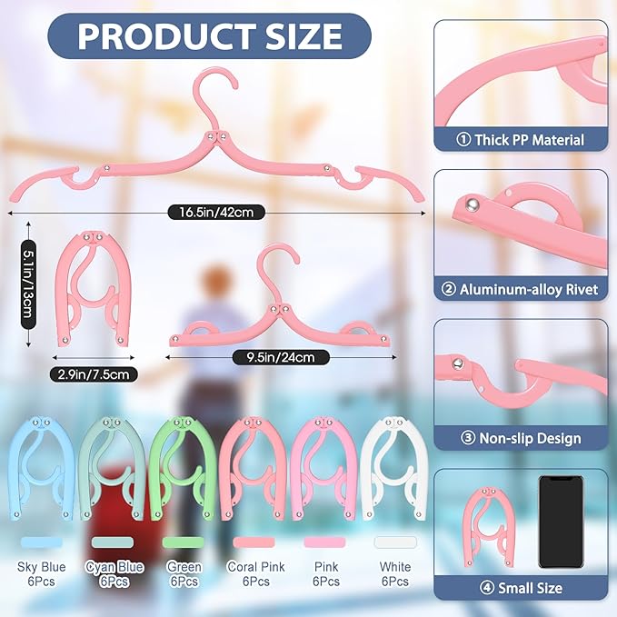 36 Pcs Travel Hangers Portable Foldable Travel Hanger Organizer, Plastic Cruise Ship Essentials Clothes Folding Hangers for Camping Flying RV Europe Vacation Essentials Suitcase, Pastel Multi