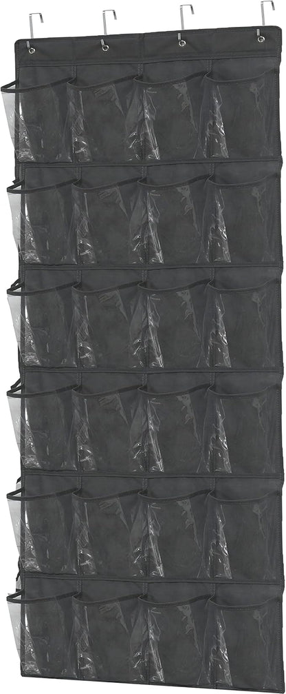 Simple Houseware 24 Pockets Large Clear Pockets Over The Door Hanging Shoe Organizer, Dark Gray (56" x 22.5")