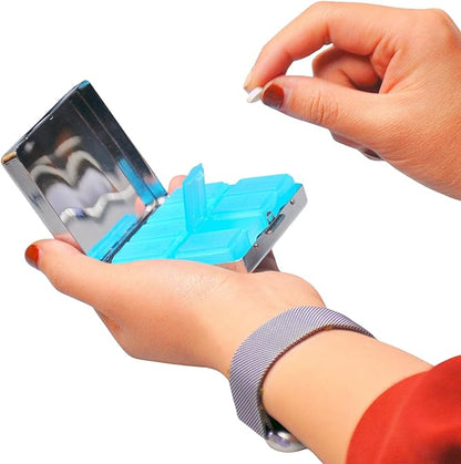 Cute and Portable Metal Pill Organizer – 8 Compartments, Elegant Chrome Finish, Ideal for Travel and Daily Use (Beware Poison Skeletons)