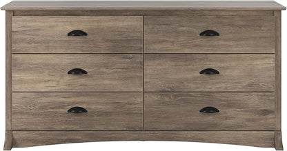 Prepac Sonoma 6-Drawer Double Dresser for Bedroom, Wide Chest of Drawers, Traditional Bedroom Furniture, 59" wide x 17.5" deep x 29" tall, Drifted Gray