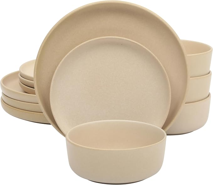Gibson Elite Pasco 12 Piece Plates and Bowls Reactive Glaze Dishes Stoneware