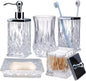 Bathroom Accessories Set,5 Pcs Clear Glass Bathroom Accessory Set,Complete Lotion Soap Dispenser,Toothbrush Holder, Soap Dish,Tumbler & Jar,Modern Bathroom Decor Sets,Gift for Home Apartment,Square
