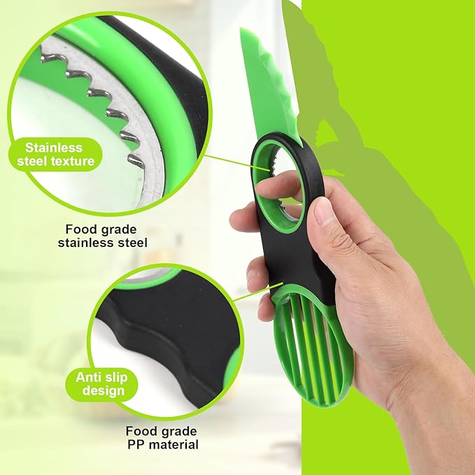 Egg Slicers Avocado 3-in-1 Avocado Slicer Tool - Stainless Steel Peeler, avocados Pit Remover & Fruit Scooper - Safe Ergonomic Avocado Saver with Non-Slip Grip