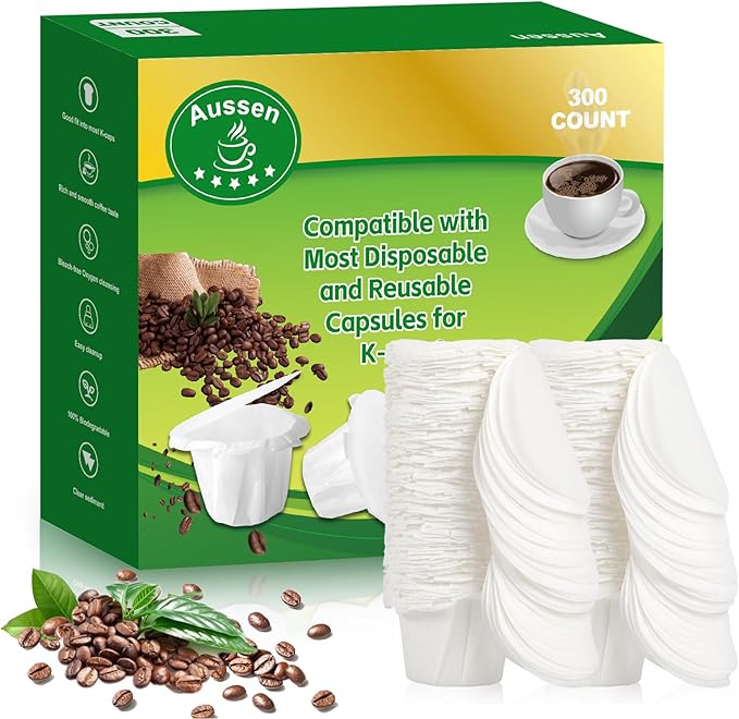 Aussen Disposable Coffee Paper Filters Replacement Kerig Filter Fit All Keurig Single Serve Filter Brands Compatible with Reusable Single Serve Pods Keurig Coffee Maker (White with Lid, 300pcs)