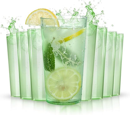 Liacere Plastic Drinking Glasses (Set of 12) 18oz Highball Green Reusable Plastic Glasses Colors，Kitchen Water Glasses Cup, Bar Tumbler Glassware Set for Beer, Juice, Cocktail, Whiskey, Milk