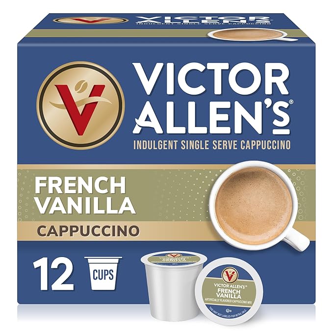 Victor Allen's Coffee French Vanilla Cappuccino, 12 Count, Single Serve Cappuccino Mix for Keurig K-Cup Brewers