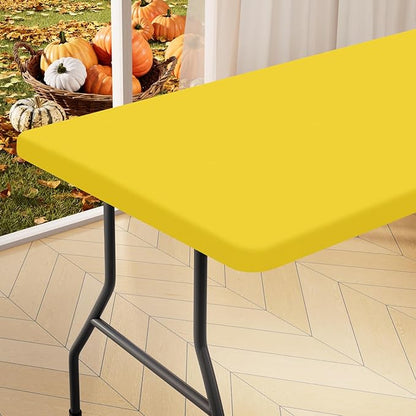 homing Rectangle Table Cloth Cover, Waterproof Polyester Elastic Fitted Tablecloth, Fits for 5 Foot Folding Tables, Washable Table Protector for Picnic, Camping, Outdoor (Yellow, 30" x 60")