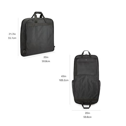 Amazon Basics 43" Premium Garment Bag for Travel, Suit Bag with Shoulder Strap for Suits and Dresses, 1680D Polyester Fabric, Exterior/Interior Pockets, Leather-reinforced Corners, Trifold, Black