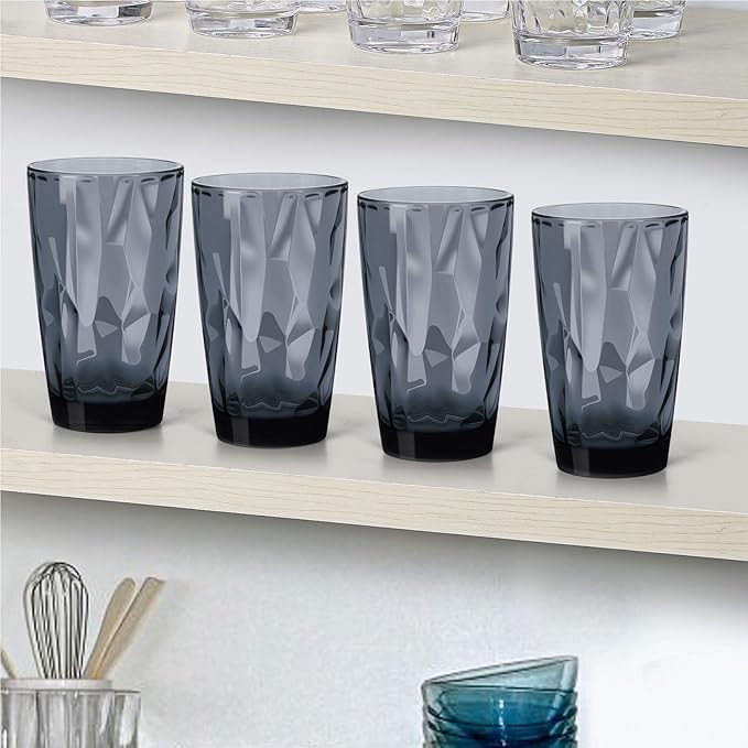 Topsky 16oz Plastic Tumblers Drinking Glasses Set of 4,Gray Acrylic Drinking Cups Wine Glasses Beverage Cups for Daily Use, Poolside, Outdoor&Indoor - Stackable,Dishwasher Safe,Easy to Clean