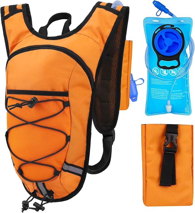 Lightweight Hydration Backpack 2L Water Bladder Pack for Running, Cycling, Hiking – Anti-Theft Water Backpack with Phone Holder, Trekking Pole Holder & Reflective Strips for Men & Women