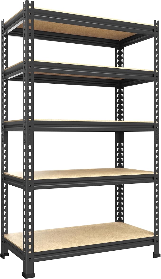 PrimeZone Storage Shelves 5 Tier Adjustable Garage Storage Shelving, Heavy Duty Metal Storage Utility Rack Shelf Unit for Warehouse Pantry Closet Kitchen, 28" x 12" x 59", Black