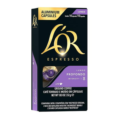 L'OR Espresso Capsules, 10 Count Profondo Lungo, Single-Serve Aluminum Coffee Capsules Compatible with the L'OR BARISTA System & *Nespresso Original Machines, 10 Count (Pack of 1)
