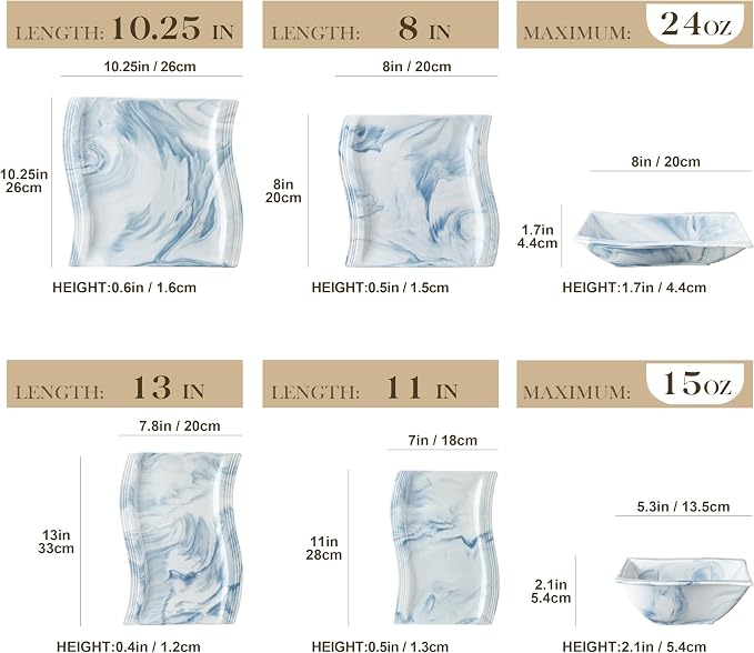 MALACASA Plates and Bowls Sets, 26 Piece Blue Dinnerware Sets