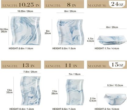 MALACASA Plates and Bowls Sets, 26 Piece Blue Dinnerware Sets