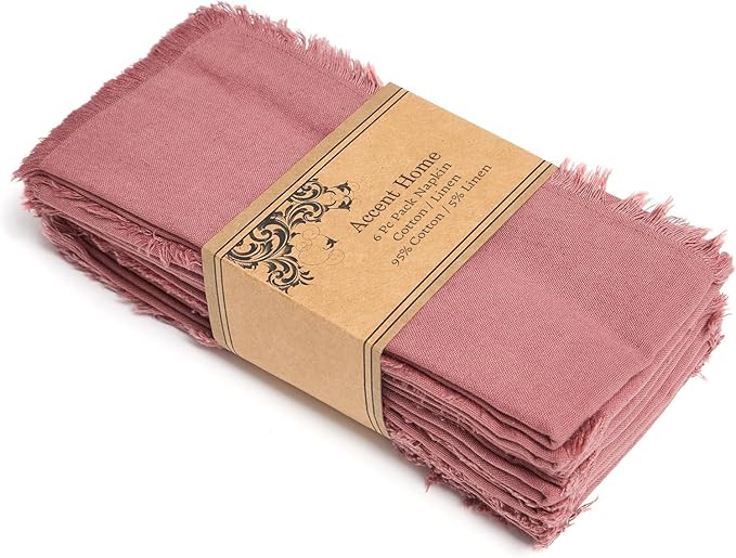 ACCENTHOME Blush Cotton Linen Napkin Set of 6 18x18 inch Dinner Napkins - Washable Soft Premium Hotel Quality Reusable Napkins Perfect Table Napkins for Family Dinners, Weddings & Everyday Use