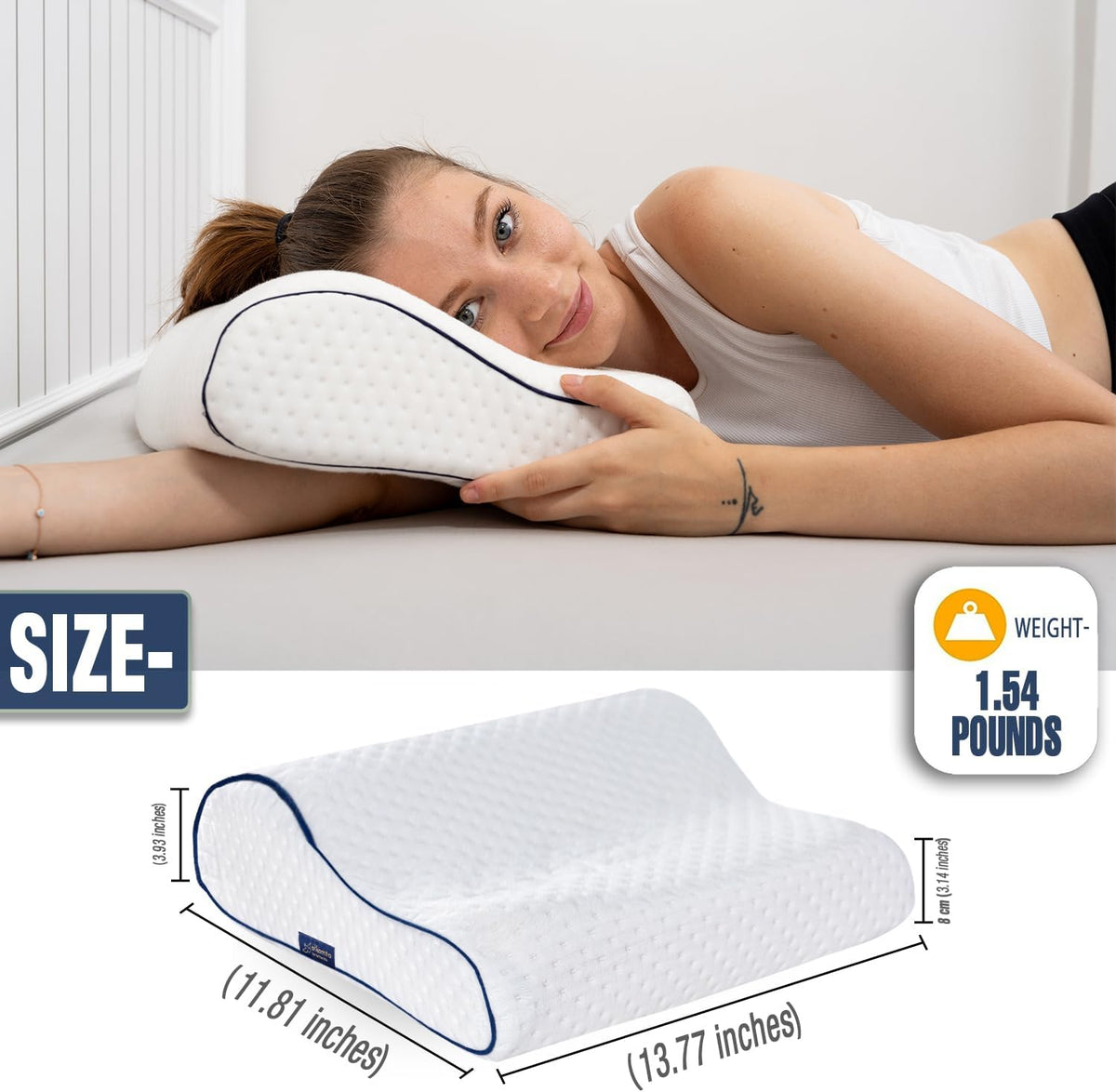 Travel & Camping Comfortable Memory Foam Pillow – Easy to Carry Portable Bag – Temperature Regulating Pillow Case (White Contour)