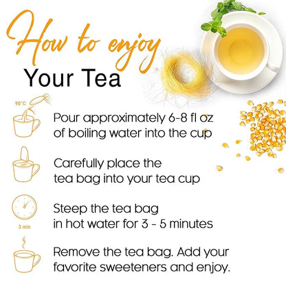 FreshDrinkUS, Premium 40 Tea Bags Corn Silk Tea, 100% Natural & Pure from Corn Silk. Herbal Tea. Clean Ingredients. Made with Natural Material Tea Bags. No Sugar, No Caffeine, Vegan.