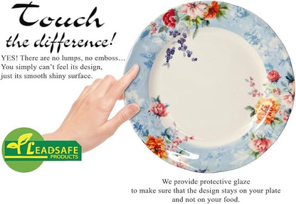 Tudor Royal 16-Piece Porcelain Round Dinnerware Set, Service for 4, Victoria Blue Design, Blue Floral, Plates Bowls Dishes, Glossy, Premium Quality Tableware, Unique Pattern