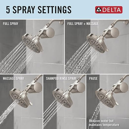 Delta Faucet 5-Setting Shower Head Brushed Nickel with Clarifi Standard Shower Filter Attachment with Filter
