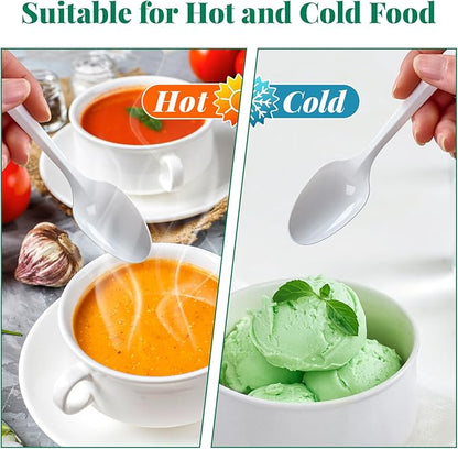 FOCUSLINE 2000 Pack White Plastic Spoons Bulk, Heat Resistant Disposable Teaspoons, Plastic Silverware for Take out Restaurants, Parties, Picnics, Travel & Any Events