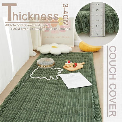 Couch Cover for Dogs Washable, Fuzzy Pet Couch Covers for 3 Cushion Sofa Pet Friendly, Non Slip Sofa Cover (Green, 27.6" x 82.7"/70 x 210cm)