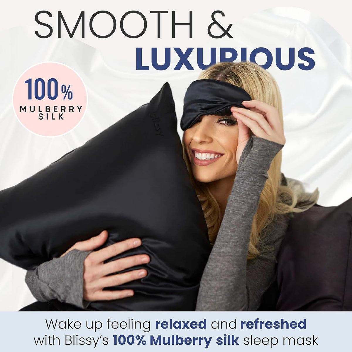 Blissy Silk Sleep Mask - Silk Eye Sleeping Mask for Women & Men for Total Blackout - Silk Eye Mask - 100% Pure Mulberry Silk, 22 Momme 6a Fibers - Blindfold Silk Sleep Mask Side Sleeper Eye Cover