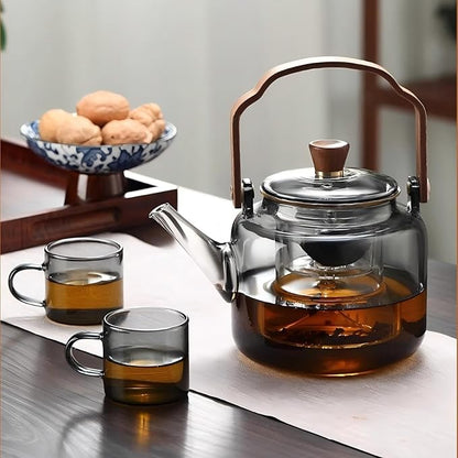 Tea Pot with Infuser for Loose Leaf Tea, Glass Teapot Stovetop, Heat Resistant Borosilicate Tea Kettle, Clear, 34oz/1000ml Capacity, Tea Strainer