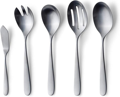 Matte Serving Set, 18/10 Stainless Steel Satin Flatware, Modern Brushed Finish Cutlery, Dishwasher Safe & Durable, Built to Last (10-Piece Serving Set, Fidenza)