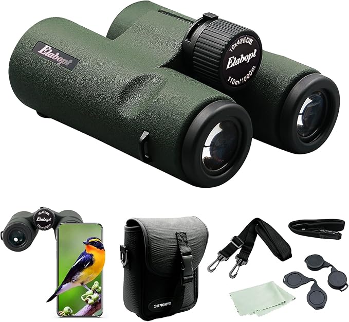 10x42EDII Compact Binoculars for Adults – High-Powered BAK4 Prisms, Diamond White Coating, Waterproof & Fogproof, Rubber Armored – Ideal for Bird Watching, Hunting, Travel, Outdoor Sports