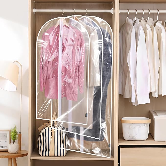BALEINE 48'' Clear Garment Bags, 6 Packs PEVA Dress Bag for Closet Clothes Dresses Suit Coats Storage (Clear, 6PK)