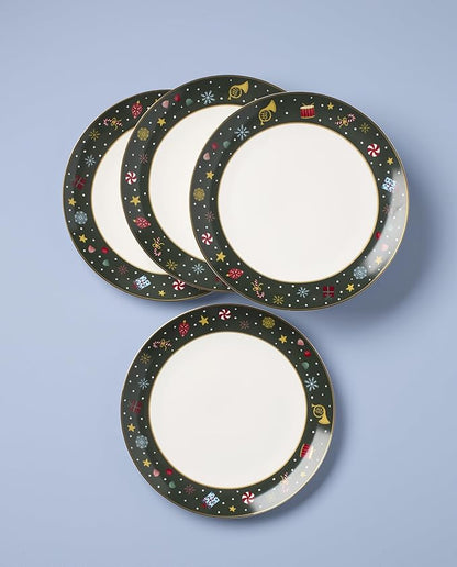 Lenox Dinnerware Set, Nutcracker Ballet Dinner Plate, Service for 4, Porcelain Plates, Microwave & Dishwasher Safe, Pasta & Salad, Christmas Decor, Christmas Nutcracker Theme (Multicolor, 4 Pieces)