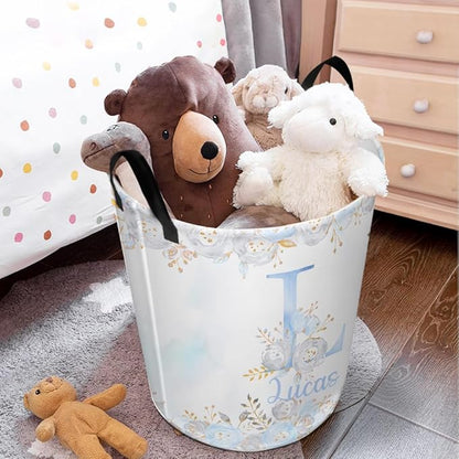 callie Personalized Laundry Basket for Kids Girls, Custom Initial & Flower Laundry Hamper, Clothes Toys Storage Bin for Bedroom Nursery (13.8" x 16.5", 15.7" x 19.6")