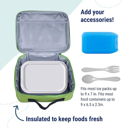 Wildkin Kids Insulated Lunch Box – Durable and Reusable for School & Travel - Parrot Green