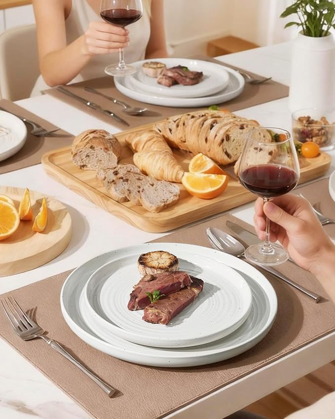 Stoneware Dinnerware Set for 8, Plates and Bowls, Chip & Scratch Resistant