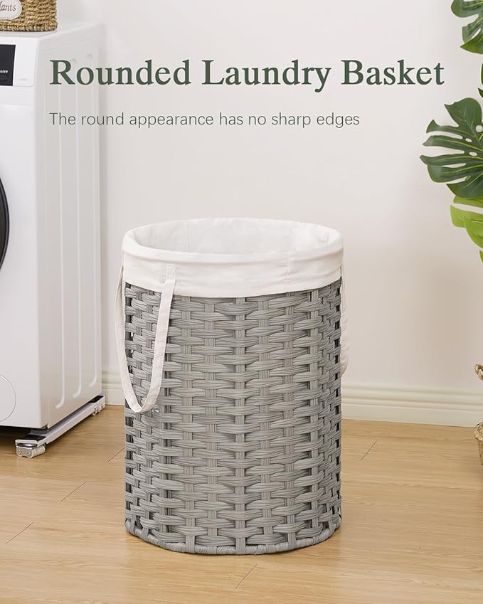 Laundry Hamper Laundry Basket Round 19.0 Gal (72 L) Handwoven Rattan Laundry Basket, Large Wicker Laundry Hamper with Removable Laundry Bag Handles 2 Mesh Bags for Bathroom Living Room Gray