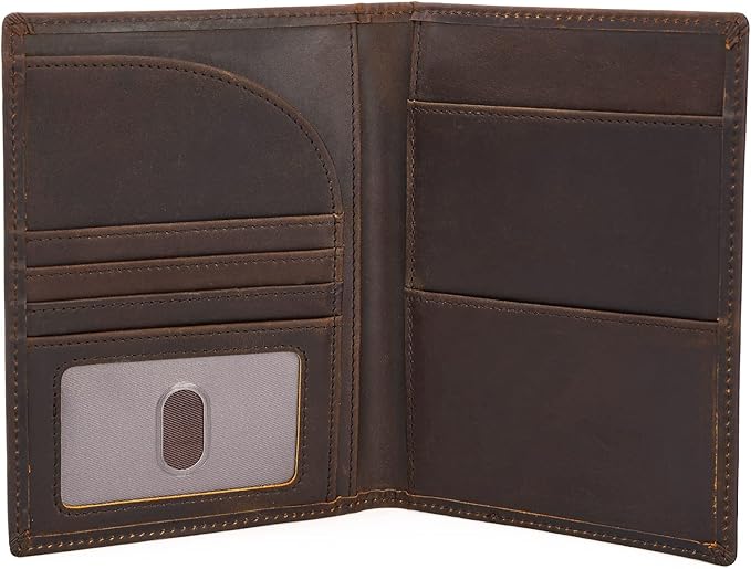 Polare Full Grain Leather Passport Holder RFID Blocking Travel Bifold Wallet Passport Holders 2 Passports (Dark Brown)