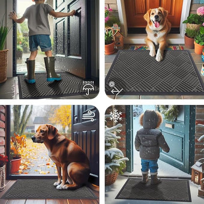 Smiry Front Door Mat Outside Entrance, Heavy Duty Outdoor Indoor Natural Rubber Doormat, Non Slip, Trap Dirt and Moisture, Easy Clean, Low Profile Patio Porch Entryway Mat, 47x17, Grey