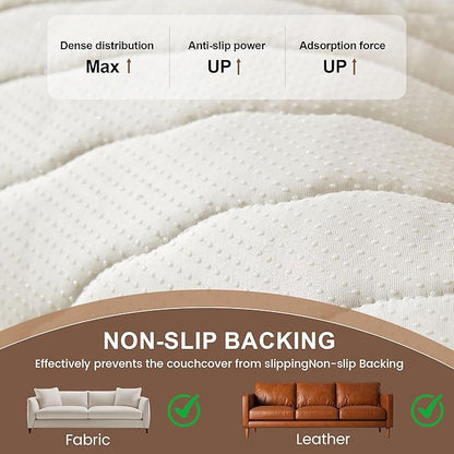 OTOB Sofa Covers for 3 Cushion Couch Washable, All Seasons Fuzzy Non Slip Kids & Pet Friendly Dog Bed Mats Couch Cover, Soft Plush Sofa Slipcovers Furniture Protector (Beige, 27.6" x 70.9'')