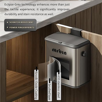 MRBIN Stainless Steel Compost Bin Countertop with Lid, Hanging Trash Can for Kitchen Cabinet Door, Wall Mounted Indoor Recycle Basket Food Waste Scrap Dustbin for Kitchen Under Sink with Inner Bucket