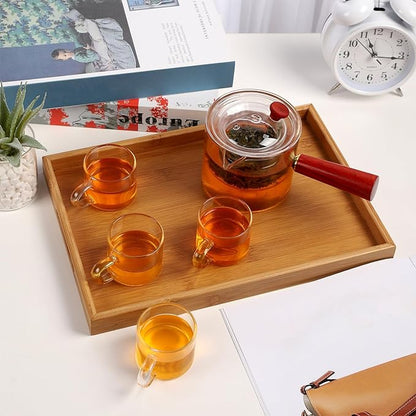 WHJY Glass Teapot With Infuser for Loose Tea, Small Magic Kettle for Stove Top, Clear Japanese Kyusu With Wooden Handle - 17 oz