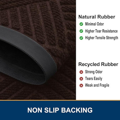 Smiry Front Door Mat Outside Entrance, Heavy Duty Outdoor Indoor Natural Rubber Doormat, Non Slip, Trap Dirt and Moisture, Easy Clean, Low Profile Patio Porch Entryway Mat, 29.5x17, Pure Brown