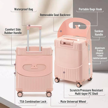 22 Inch Hardside Checked Luggage with Child Seat - 40L Spinner Suitcase W/TSA Lock, Aircraft-Grade ABS+PC Shell & Commercial Wheels for Family Travel