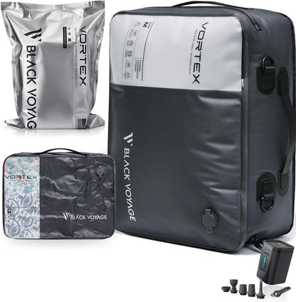 Black Voyage Reusable Vacuum Compression Travel Bag for Carry-On Suitcase and Backpack, Recycled IP67 Waterproof Space Saver Airback Vacpack (1-Pack, 21L - Pump Included)