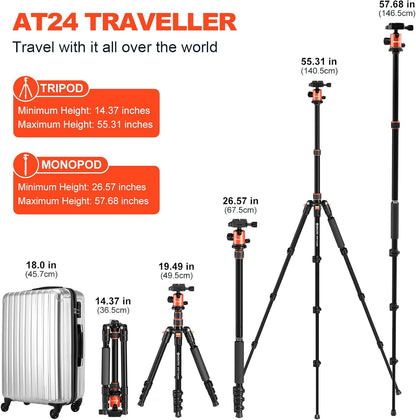 GEEKOTO 58” Magnetic Tripod, Compact Aluminum Alloy Lightweight Magsafe Camera Tripod with 360 Degree Panorama Ball Head, Professional Camera Tripod for Travelling, Learning and Working