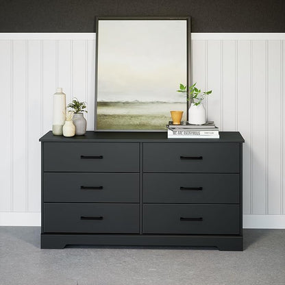 Prepac Rustic Ridge Farmhouse 6-Drawer Double Dresser, Black Dresser for Bedroom, Chest of Drawers with 6 Storage Drawers, 53.25” wide x 18.25” deep x 28.5” tall, Black